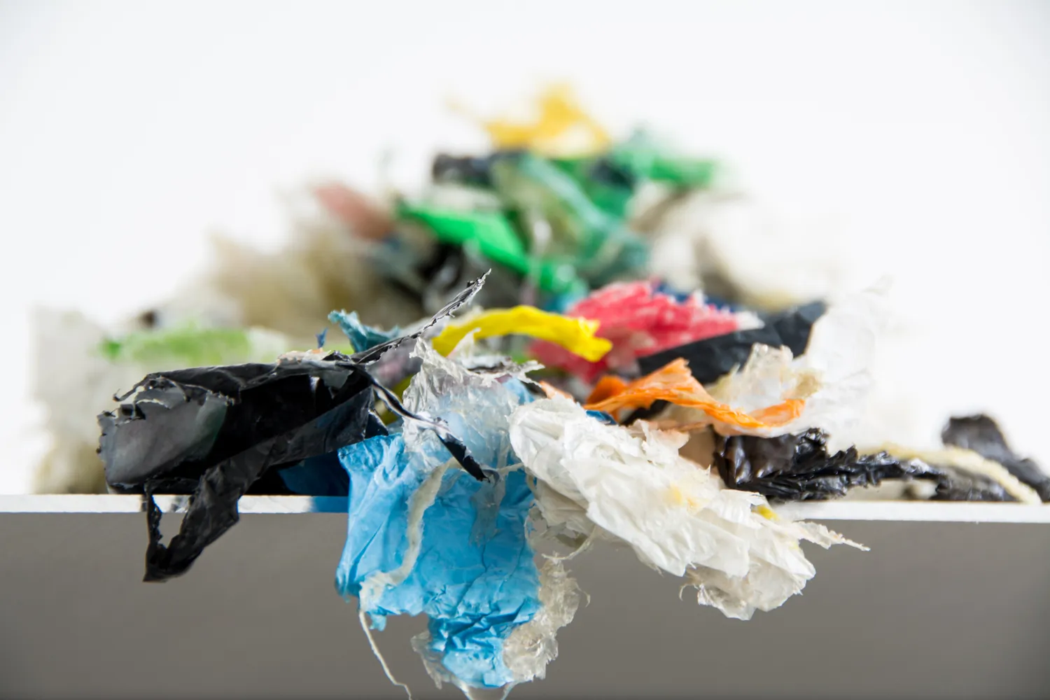 Colorful shreds of plastic film